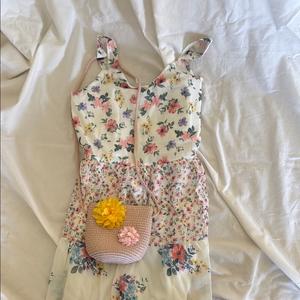 NWT - Floral Dress with Crochet Flower Bag